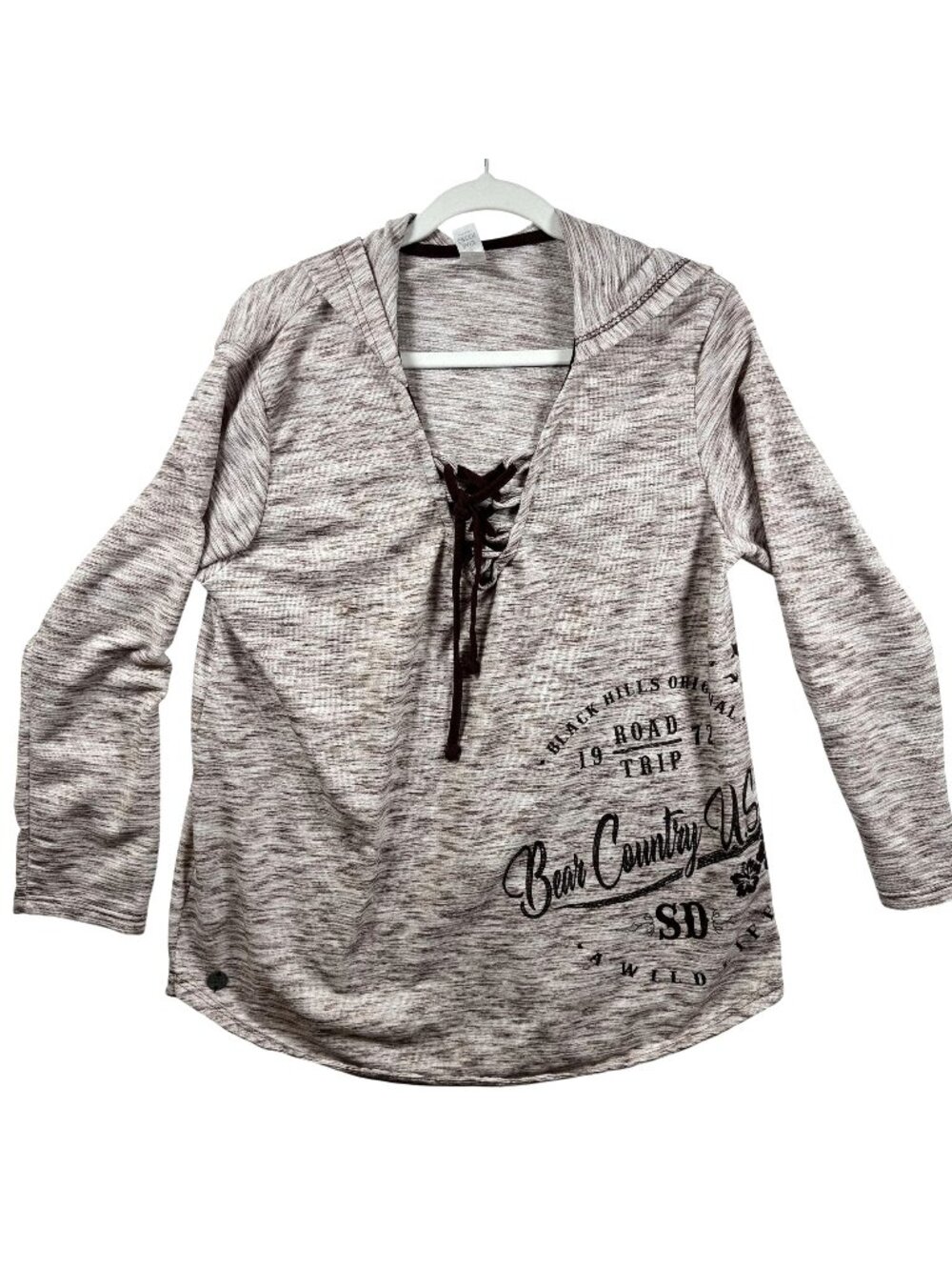 Salt Creek Womens Lace-Up Hoodie Long Sleeve Bear Country USA Graphic Large